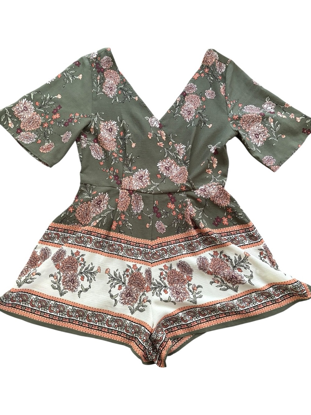 Francesca’s Blue Floral Romper Medium Boho Cottagecore Forest Fairy Zip Back